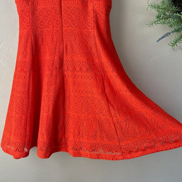 London Times Orange Crochet Lace Overlay Halter Dress - Picture 7 of 10